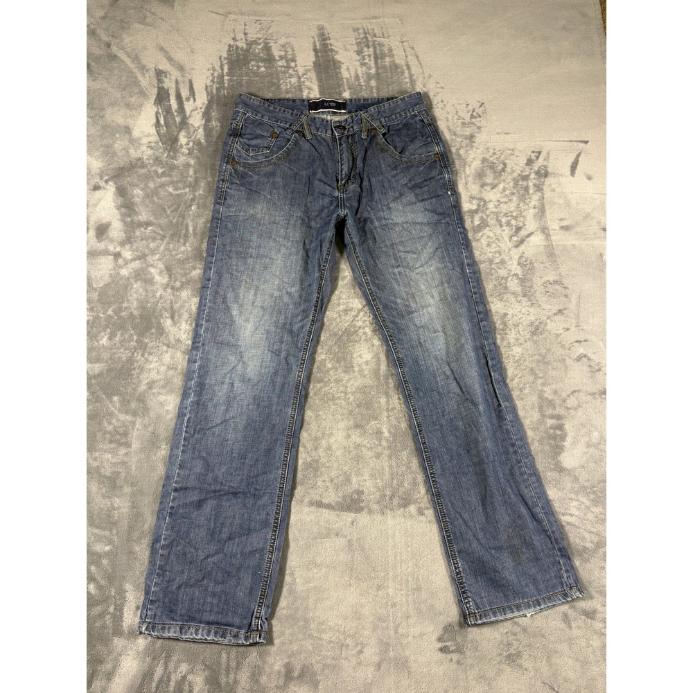 Armani Jeans Mens Straight Leg Jeans 33 Blue Solid Metal Eagle Logo Denim